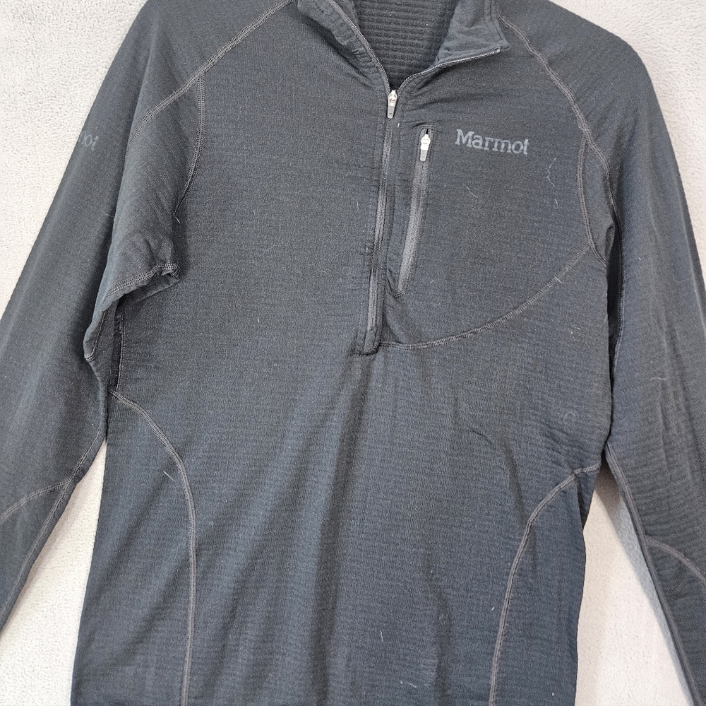 Marmot Womens Medium 1/4 Zip Sweatshirt Polartec Fleece Lined Black Chest Pocket - Picture 2 of 13